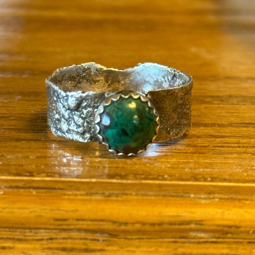 Size 7 Chrysocolla in a Silver Metal ring Setting - One of a Kind Handcrafted